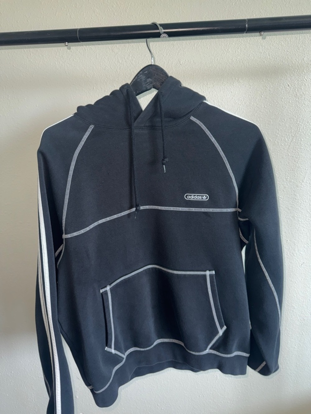 adidas Black Hoodie with White Contrast Stitching men’s medium